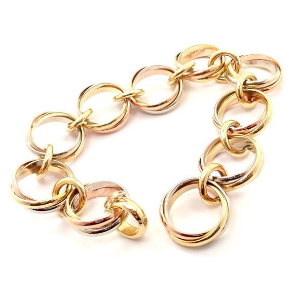 Authentic! Cartier Trinity 18k Multi Color Gold Round Wide Link Bracelet - Picture 3 of 12